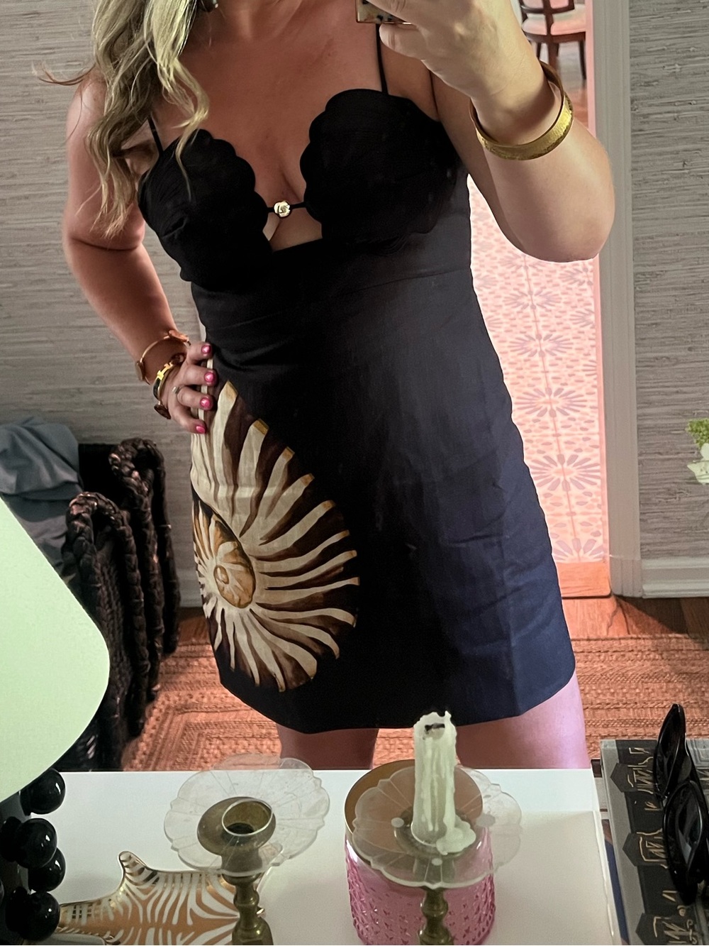 FARM Rio Black Ammonite Shell Bodice Cut Out Mini Dress- Size Large - Picture 5 of 5